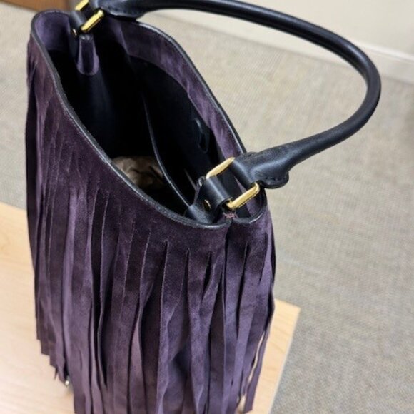 Rare..Burberry Fringe Bucket Suede Bag Purple - Picture 5 of 15